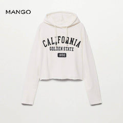MANGO OFF WHITE CALIFORNIA PRINTED CROP HOODIE 25915