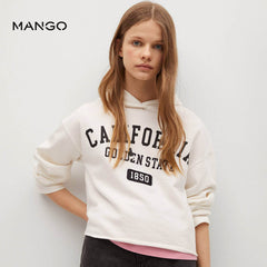 MANGO OFF WHITE CALIFORNIA PRINTED CROP HOODIE 25915