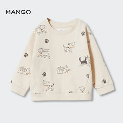 MANGO OFF WHITE COTTON BLEND DOGS PRINTED SWEATSHIRT 51273