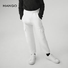 MANGO OFF WHITE COTTON CARGO TROUSERS 77080386