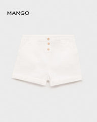 MANGO OFF WHITE COTTON SHORTS 87095972