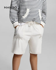 MANGO OFF WHITE COTTON SHORTS WITH DRAWSTRING