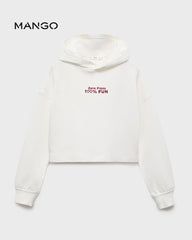 MANGO OFF WHITE CROP STYLE PRINTED HOODIE 1713294