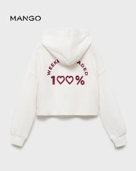 MANGO OFF WHITE CROP STYLE PRINTED HOODIE 1713294