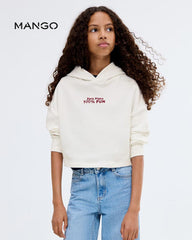 MANGO OFF WHITE CROP STYLE PRINTED HOODIE 1713294
