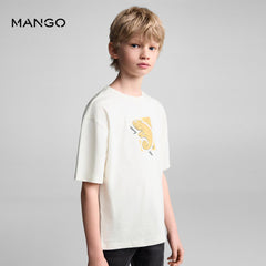 MANGO OFF WHITE EMBOSSED PRINTED T-SHIRT 67066036