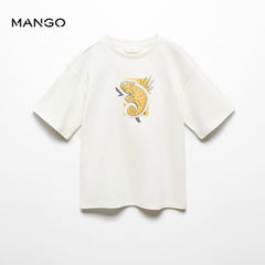 MANGO OFF WHITE EMBOSSED PRINTED T-SHIRT 67066036