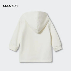 MANGO OFF WHITE EMBRIODRED FLEECE SWEATSHIRT DRESS WITH HOOD
