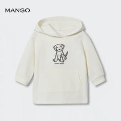 MANGO OFF WHITE EMBRIODRED FLEECE SWEATSHIRT DRESS WITH HOOD
