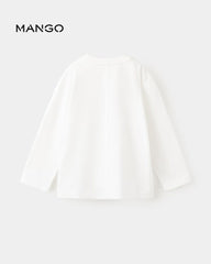 MANGO OFF WHITE EMBROIDERED DETAIL PRINT T-SHIRT