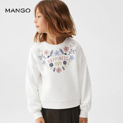 MANGO OFF WHITE HAPPINEESS EMBROIDERED SWEATSHIRT