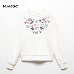 MANGO OFF WHITE HAPPINEESS EMBROIDERED SWEATSHIRT