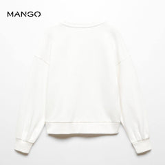 MANGO OFF WHITE HAPPINEESS EMBROIDERED SWEATSHIRT