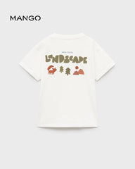 MANGO OFF WHITE LAND SCAPE PRINTED T-SHIRT 17063291