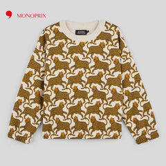 MONOPRIX OFF WHITE PRINTED ROUND NECK SWEATSHIRT