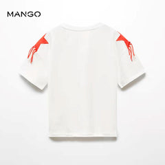 MANGO OFF WHITE PRINTED STARS T-SHIRT