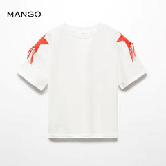 MANGO OFF WHITE PRINTED STARS T-SHIRT