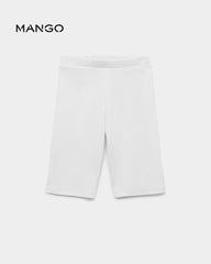 MANGO OFF WHITE RIBBED SHORT LEGGINGS