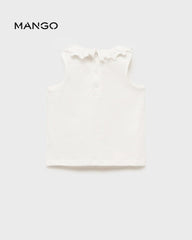 MANGO OFF WHITE RUFFLE NECK T-SHIRT