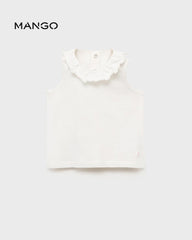 MANGO OFF WHITE RUFFLE NECK T-SHIRT