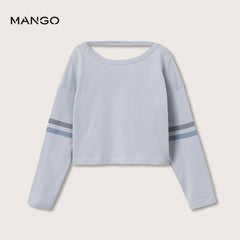 MANGO SKY BLUE STRIPED CROP T-SHIRT