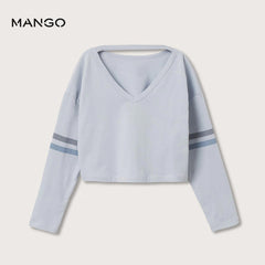MANGO SKY BLUE STRIPED CROP T-SHIRT