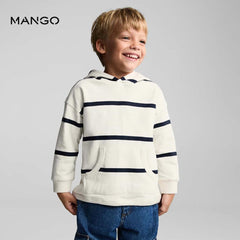 MANGO OFF WHITE STRIPED HOODED SWEATSHIRT