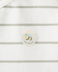 MANGO OFF WHITE STRIPED T-SHIRT WITH PATCH DETAILS