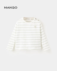 MANGO OFF WHITE STRIPED T-SHIRT WITH PATCH DETAILS
