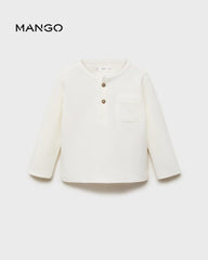 MANGO OFF WHITE TEXTURE LONG SLEEVE T-SHIRT