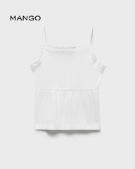MANGO OFF WHITE TOP WITH SWISS EMBROIDERY DETAIL