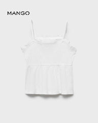 MANGO OFF WHITE TOP WITH SWISS EMBROIDERY DETAIL
