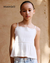 MANGO OFF WHITE TOP WITH SWISS EMBROIDERY DETAIL