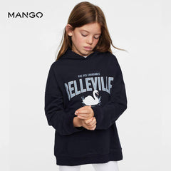 MANGO DARK NAVY OVERSIZED PRINTED HOODIE