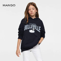 MANGO DARK NAVY OVERSIZED PRINTED HOODIE