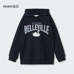 MANGO DARK NAVY OVERSIZED PRINTED HOODIE