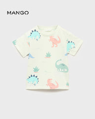 MANGO PASTEL GREEN COTTON DINO T-SHIRT
