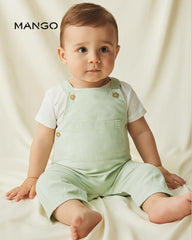 MANGO PASTEL GREEN COTTON DUNGAREE WITH KANGAROO POCKET