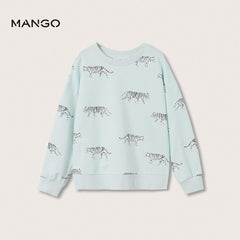 MANGO PASTEL GREEN WHITE TIGER PRINTED SWEATSHIRT 1028