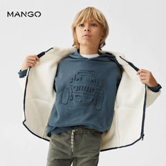MANGO PETROL BLUE JEEP EMBOSSED SWEATSHIRT WITH HOOD