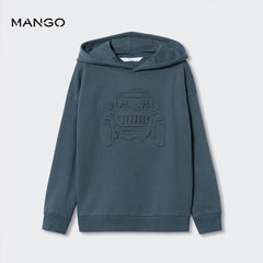 MANGO PETROL BLUE JEEP EMBOSSED SWEATSHIRT WITH HOOD