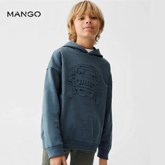 MANGO PETROL BLUE JEEP EMBOSSED SWEATSHIRT WITH HOOD