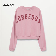 MANGO PINK GORGEOUS PRINTED CROP SWEATSHIRT
