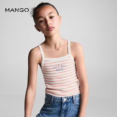 MANGO PINK SALTY STRIPED STRAP CROPPED TOP