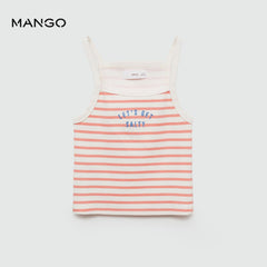 MANGO PINK SALTY STRIPED STRAP CROPPED TOP