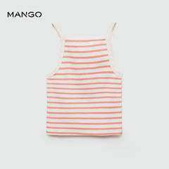 MANGO PINK SALTY STRIPED STRAP CROPPED TOP