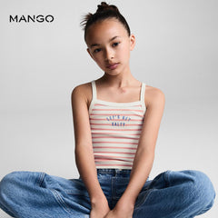 MANGO PINK SALTY STRIPED STRAP CROPPED TOP