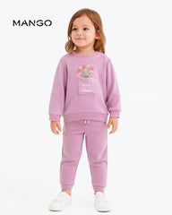 MANGO PURPLE FULL OF FLOWERS PRINTED SWEATSHIRT 2 PCS SET