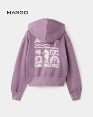 MANGO PURPLE MALIBU PRINTED ZIP UP HOODIE