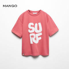 MANGO CORAL RED SURF PRINTED T-SHIRT